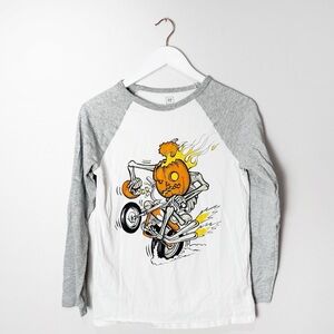 Gap Baseball Top Motorcycle Pumpkin Head Halloween Graphic XL